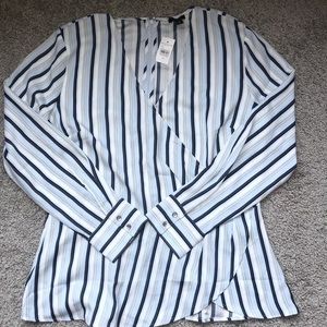 Ann Taylor Relaxed Fit Long Sleeve Stripe Wrap Top